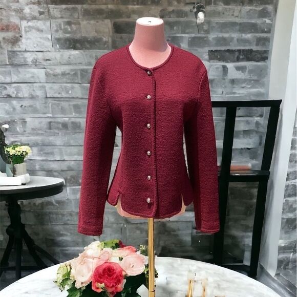 DEANS OF SCOTLAND 100% WOOL BUTTON DOWN SWEATER BURGUNDY MEDIUM - Picture 1 of 5